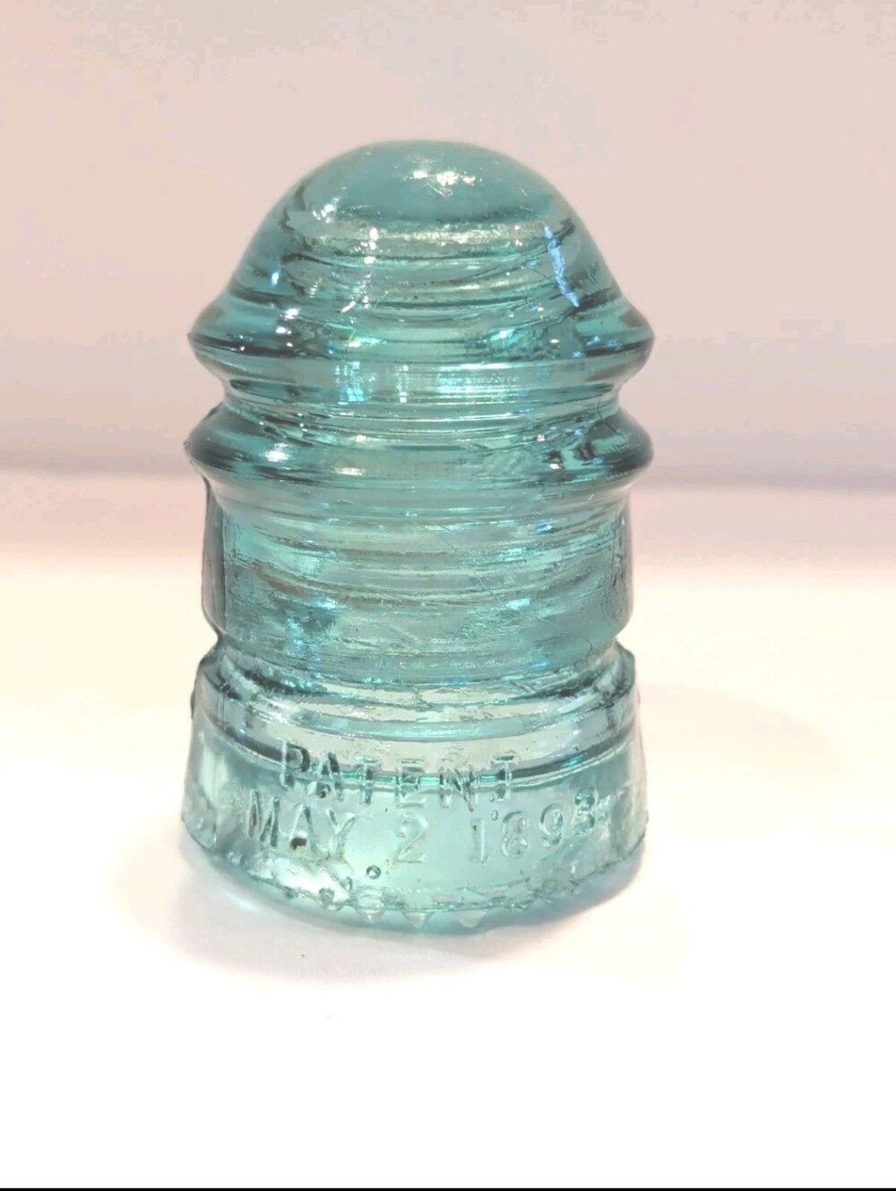 Insulator Glass Hemingray Electrical No. 12 Aqua 3.5"  Patent May 2 1893 Antique